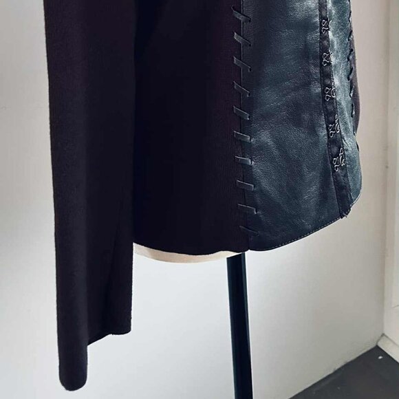 Nygård Collection Dark Chocolate Leather-Front Ladder-Laced Knit Jacket – US 8 - Picture 3 of 10